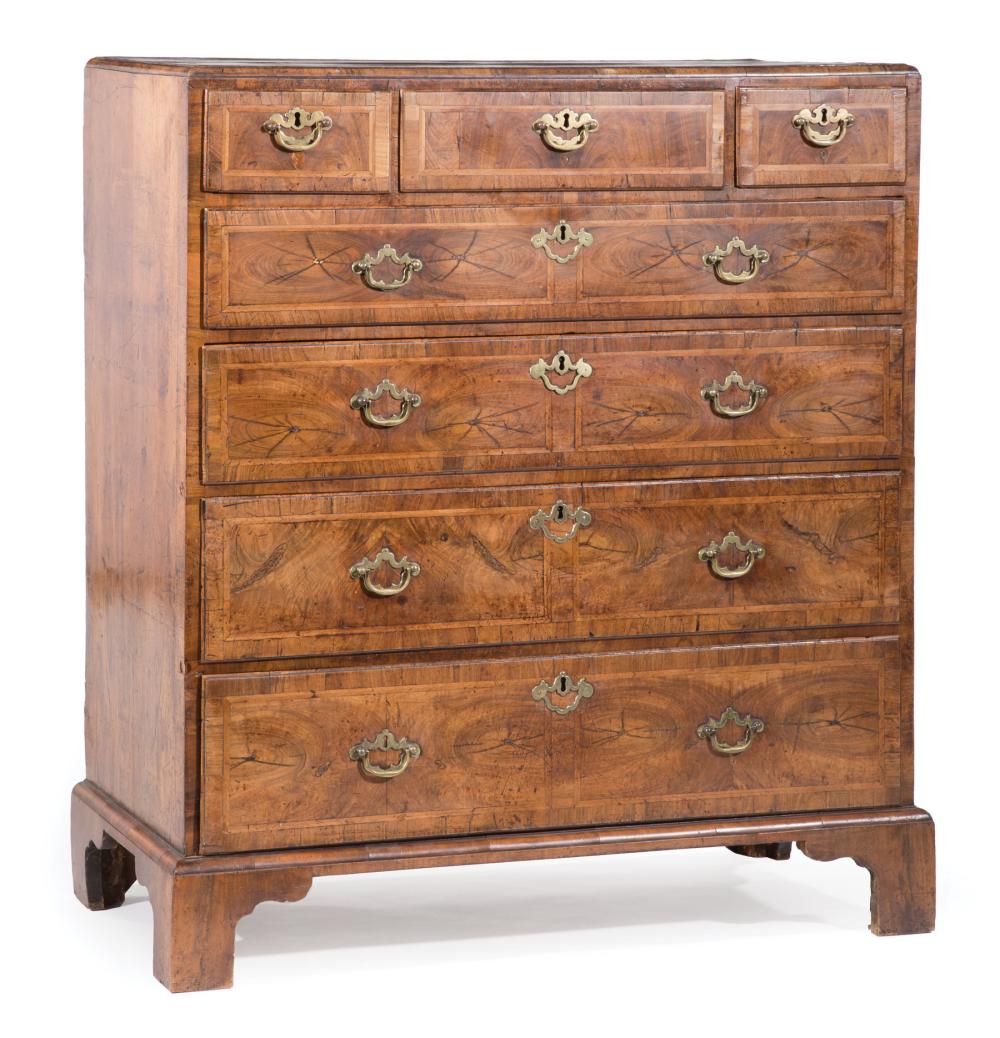 QUEEN ANNE INLAID WALNUT CHEST OF