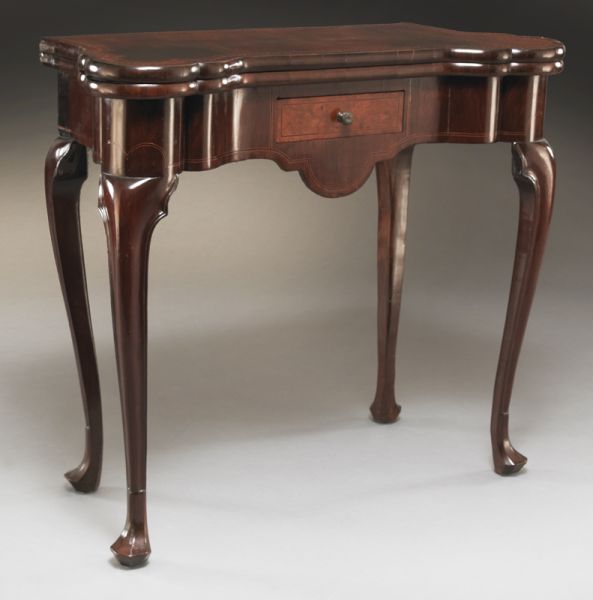 Queen Anne inlaid walnut game table