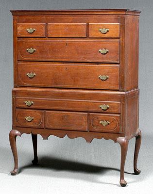 Queen Anne inlaid walnut high