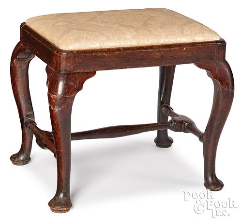 QUEEN ANNE MAHOGANY STOOL, MID 18TH