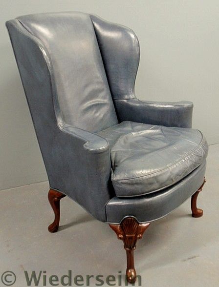 Queen Anne style blue leather