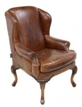 QUEEN ANNE STYLE BROWN LEATHER