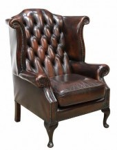 QUEEN ANNE STYLE BROWN LEATHER