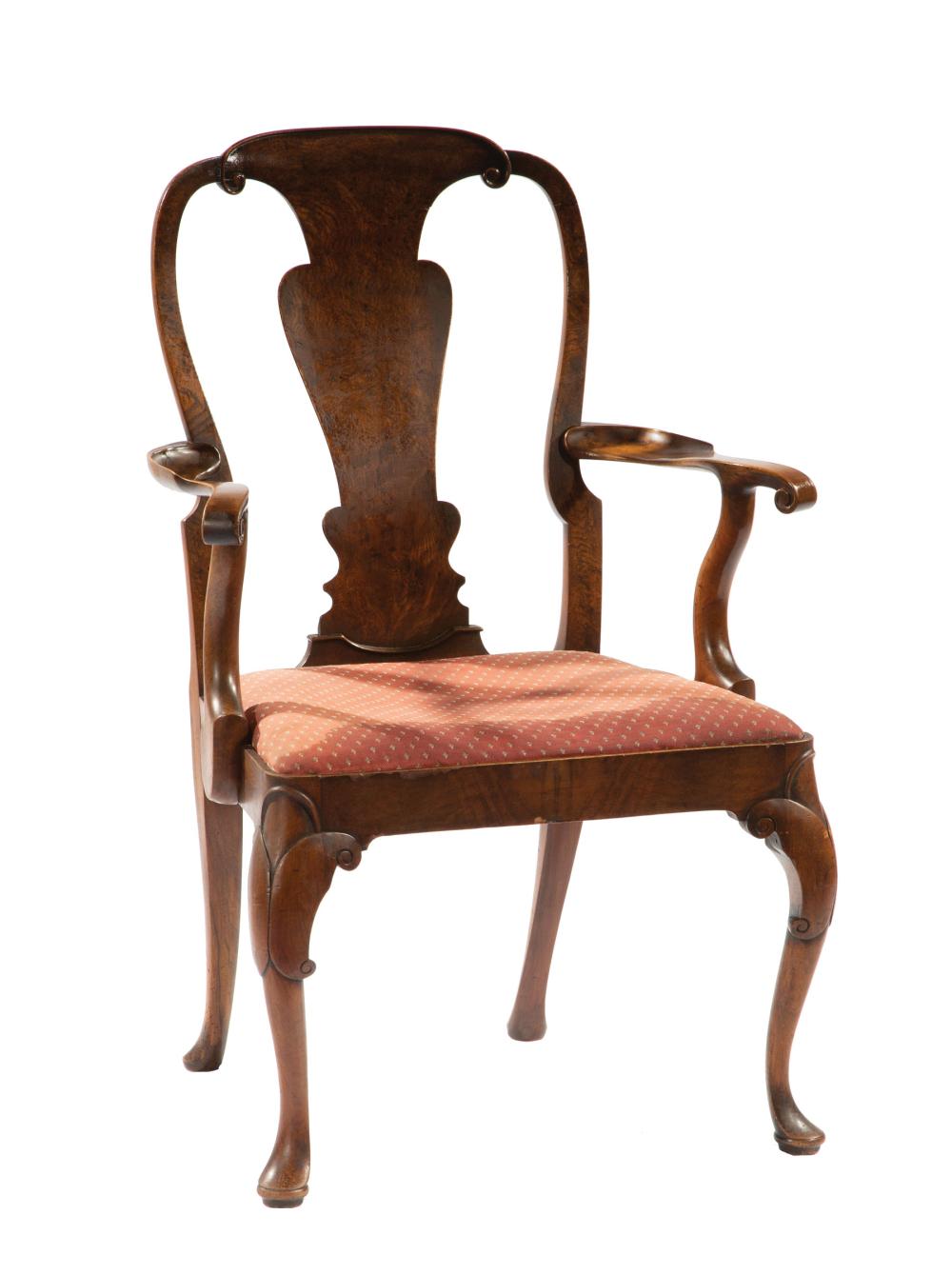 QUEEN ANNE-STYLE CARVED WALNUT