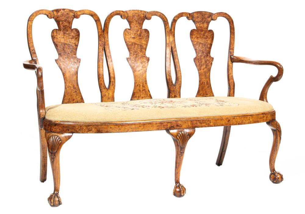 QUEEN ANNE-STYLE CARVED WALNUT