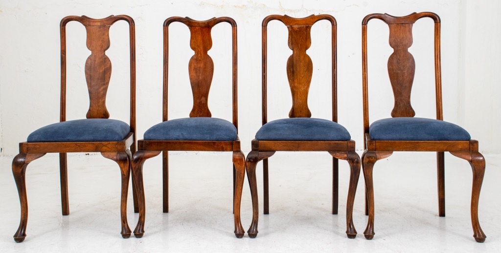 QUEEN ANNE STYLE DINING CHAIRS, 4