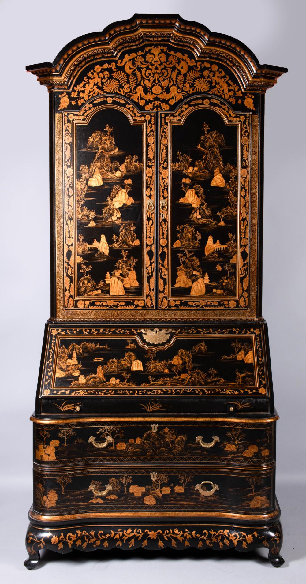 QUEEN ANNE STYLE GILT BLACK PAINTED