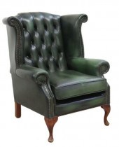 QUEEN ANNE STYLE GREEN LEATHER