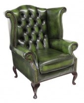 QUEEN ANNE STYLE GREEN LEATHER