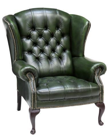 QUEEN ANNE STYLE GREEN LEATHER