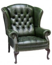 QUEEN ANNE STYLE GREEN LEATHER