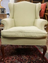 QUEEN ANNE STYLE GREEN UPHOLST
