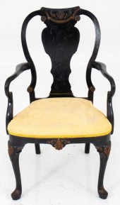 QUEEN ANNE STYLE JAPANNED ARMC