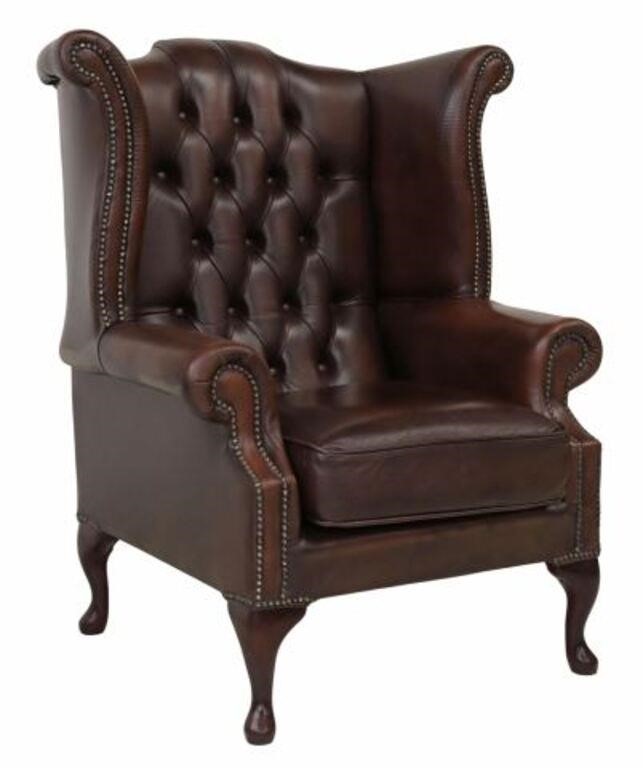 QUEEN ANNE STYLE LEATHER WINGBACK