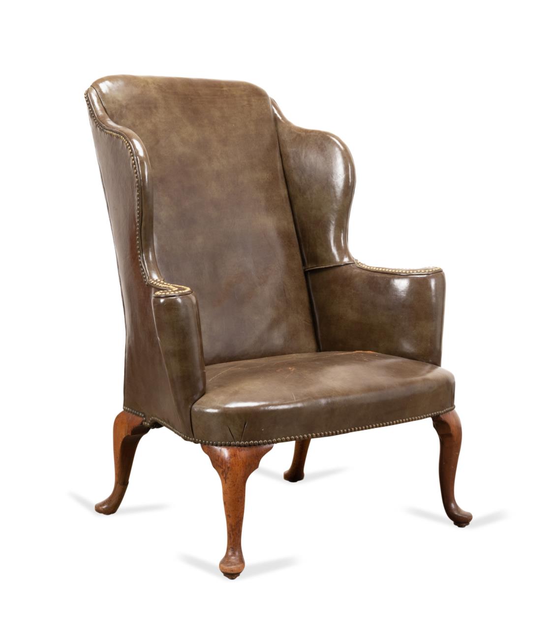QUEEN ANNE STYLE LEATHER WINGBACK