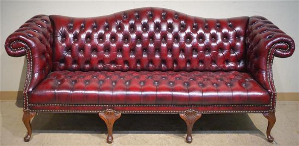 QUEEN ANNE STYLE MAROON LEATHER