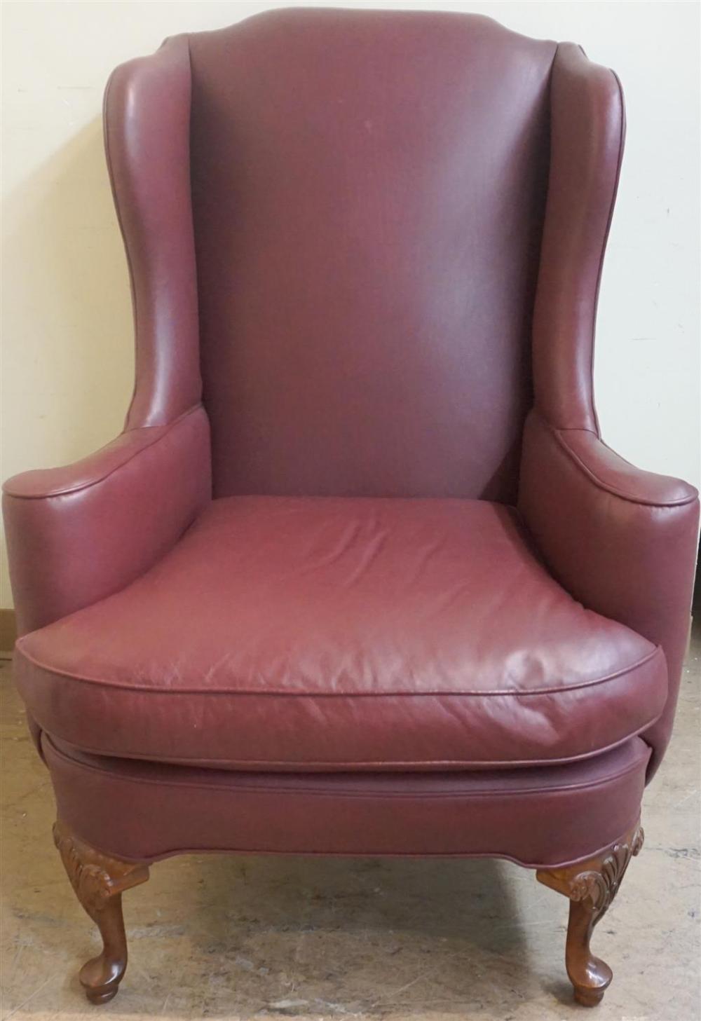 QUEEN ANNE STYLE MAROON LEATHER