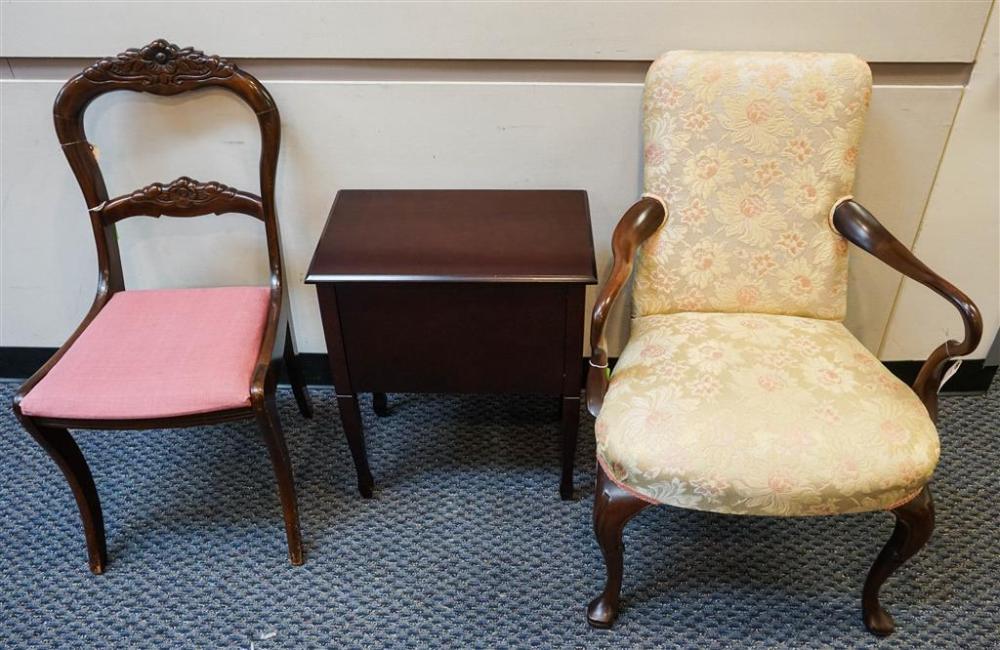 QUEEN ANNE STYLE OPEN ARMCHAIR,