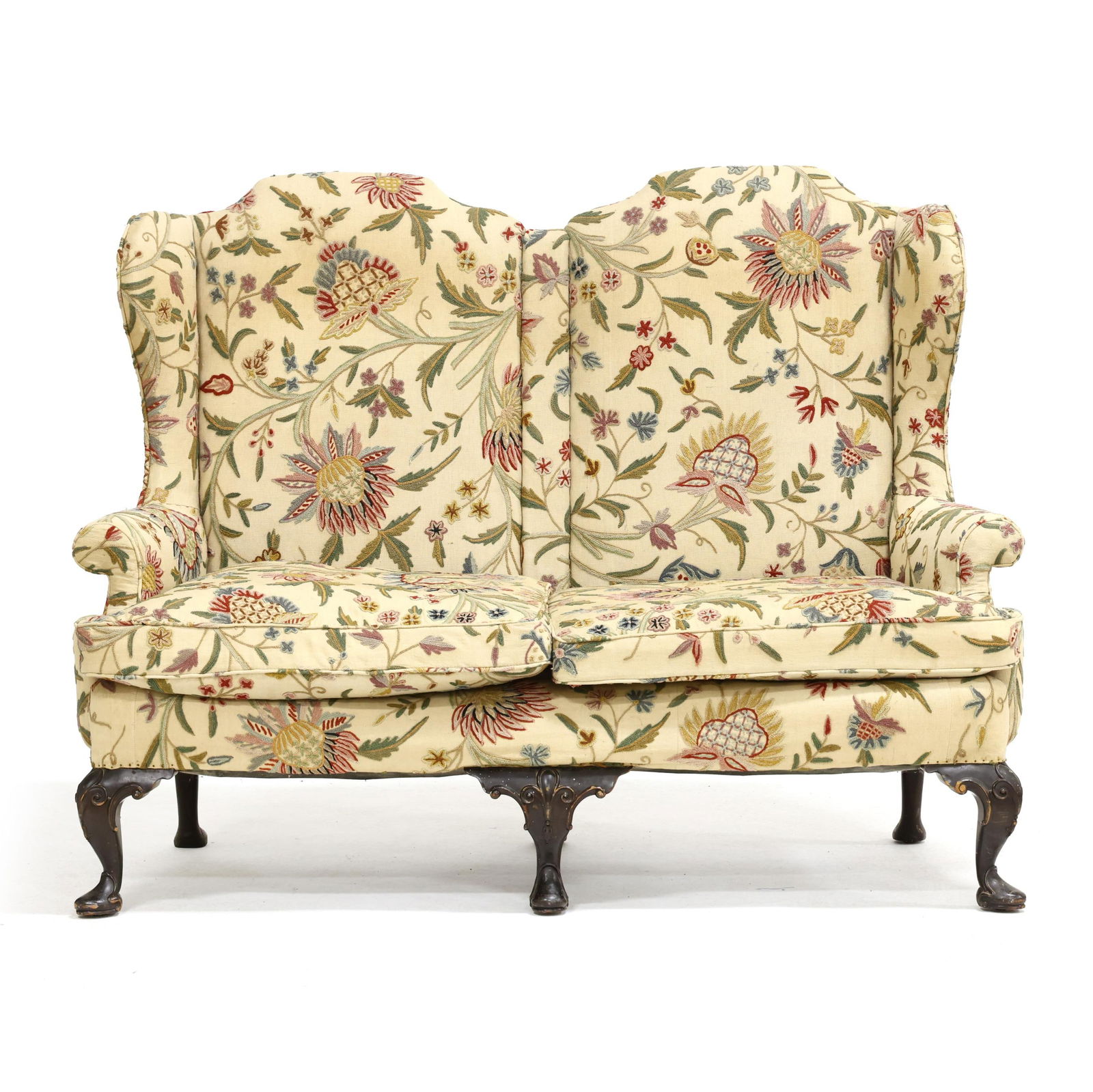 QUEEN ANNE STYLE WING BACK SETTEE