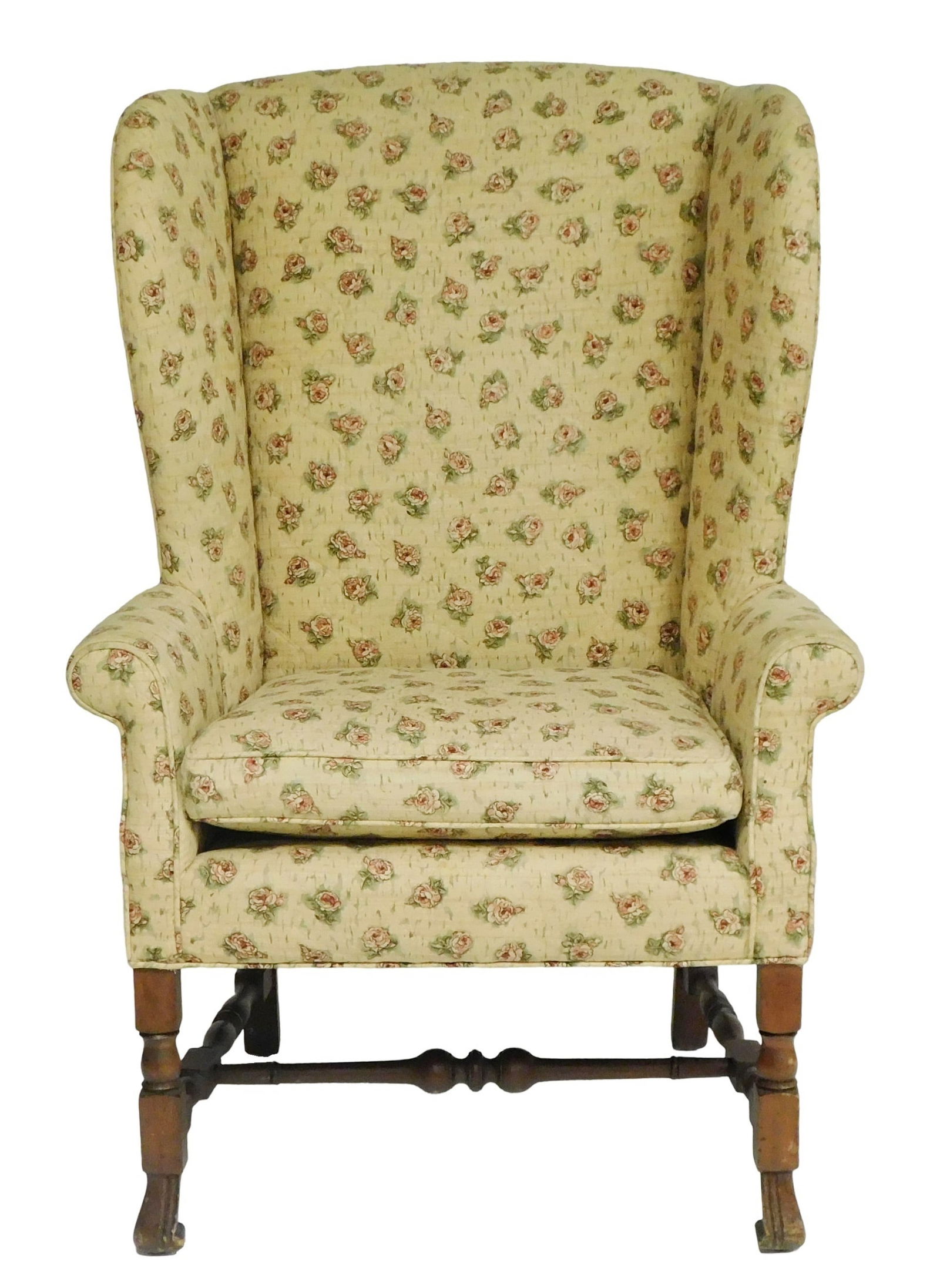 QUEEN ANNE STYLE WING CHAIR, ARCHED
