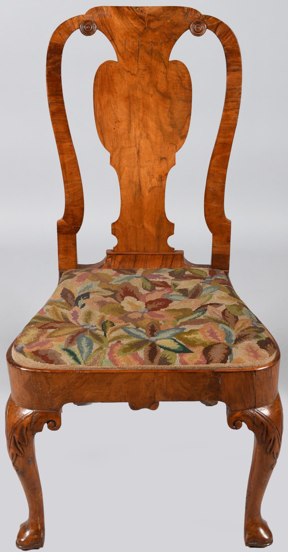 QUEEN ANNE WALNUT SIDE CHAIR, EARLY