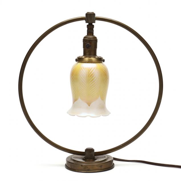 QUEZAL ART GLASS AND BRASS TABLE