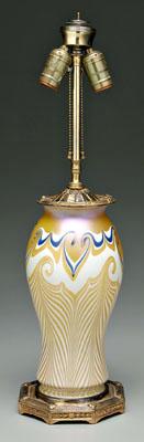 Quezel art glass lamp, gilt and