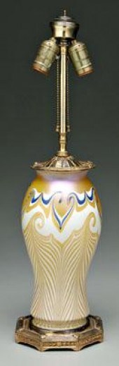 Quezel art glass lamp, gilt an