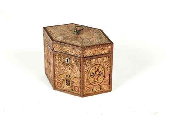 QUILLWORK TEA CADDY.  England  late