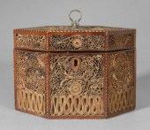 Quillwork tea caddy, hexagonal