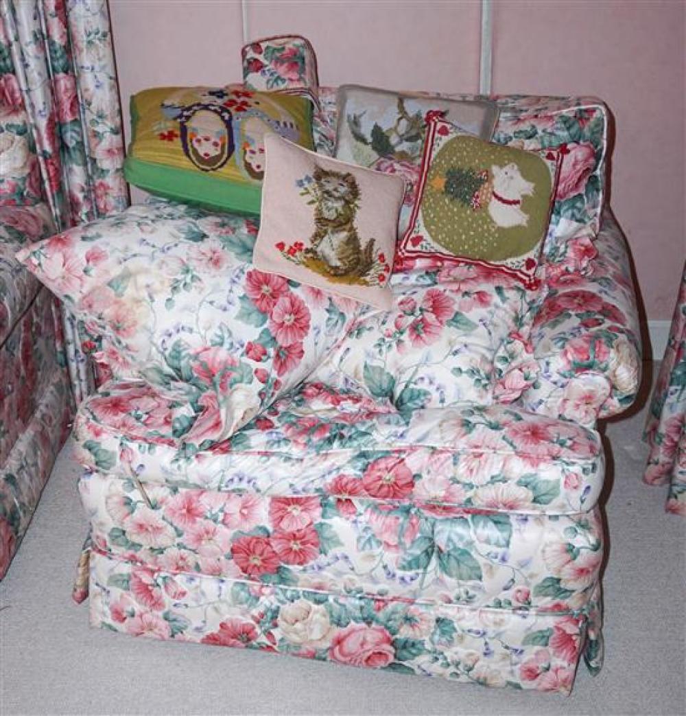 QUILTED CHINTZ UPHOLSTERED SOFA AND