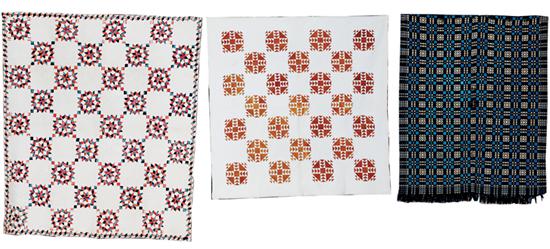 Quilts and coverlet circa 1840