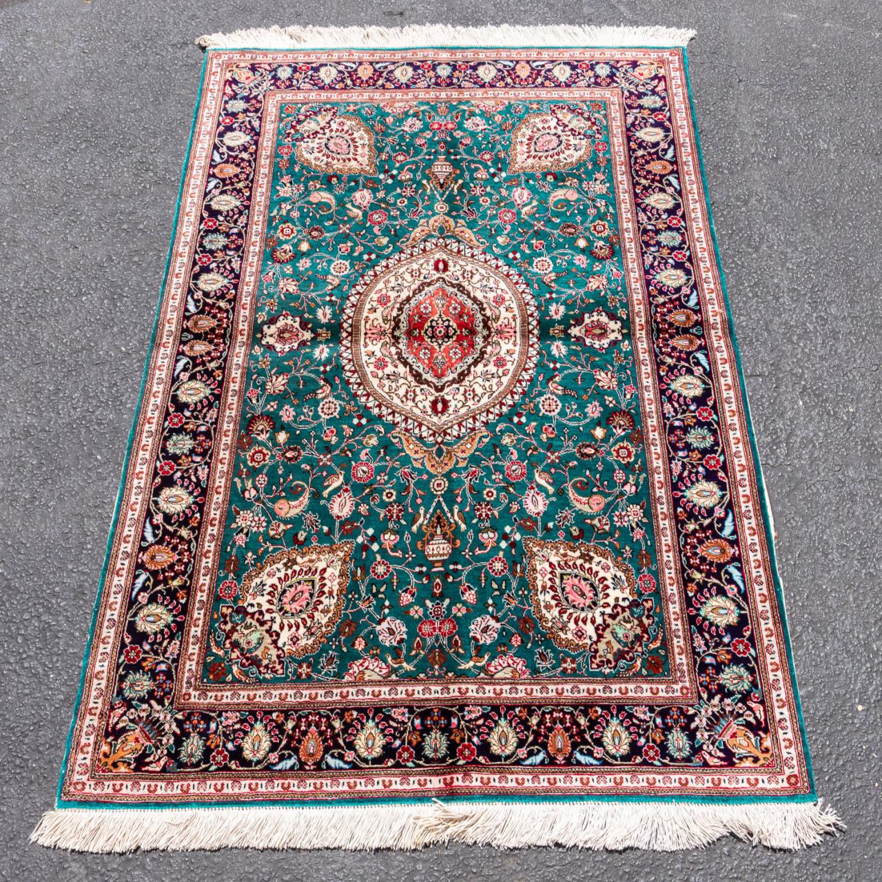 QUM SILK CARPET, 5' X 3'4" Iran.
