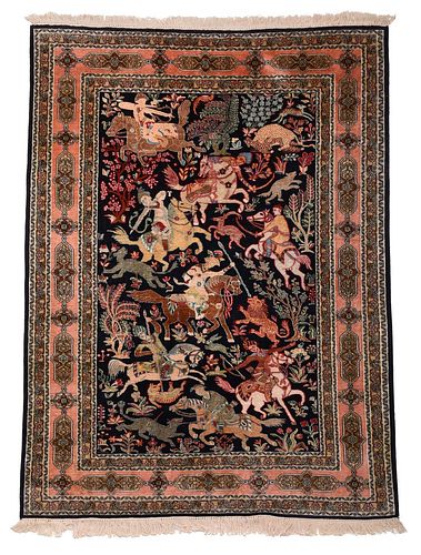 QUM SILK HUNTING RUG20th century,