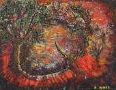 R. HINES OIL ON CANVAS ABSTRAC