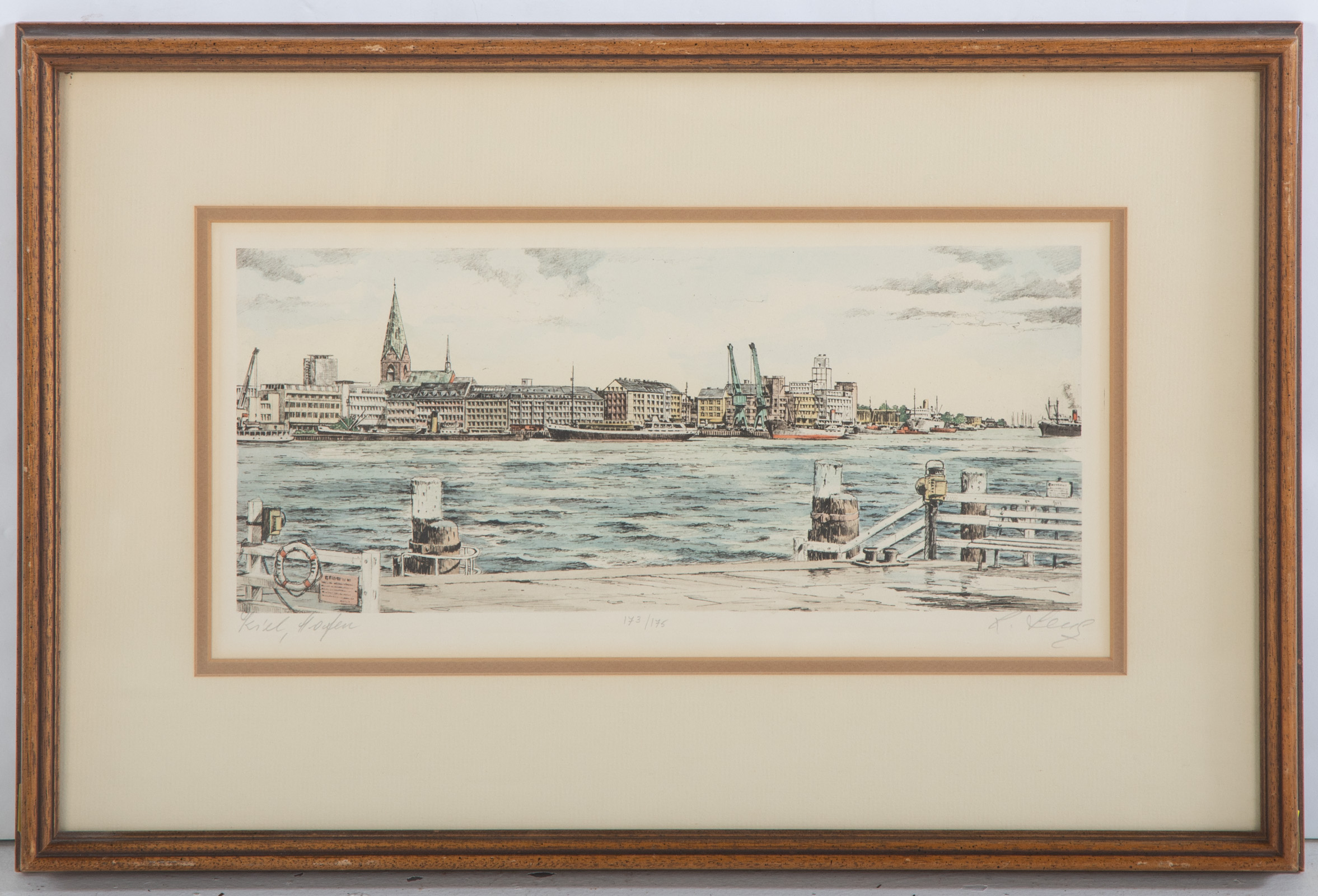 R. LEVY. "KIEL," ETCHING Colored