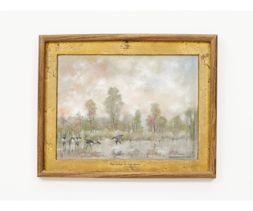 R. Mott oil on board of heron in