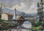 R. OLLER, BRIDGE OVER CALM WAT