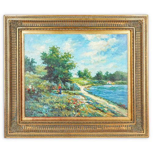 R. PAUL OIL ON CANVAS LAKESIDE