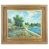 R. PAUL OIL ON CANVAS LAKESIDE