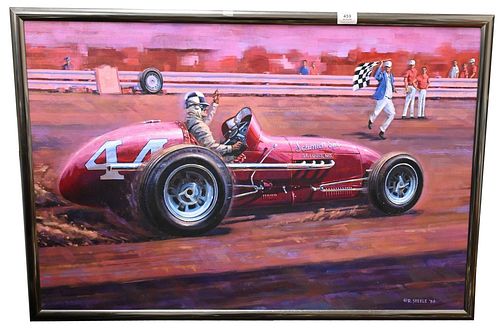 R. STEELE, VICTORY CAR RACE, OIL ON