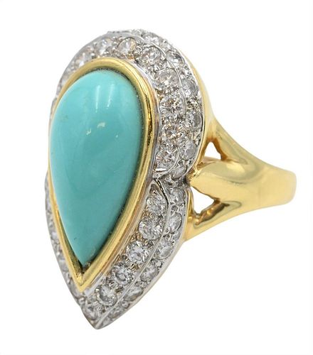 R. STONE 18 KARAT YELLOW GOLD RING,