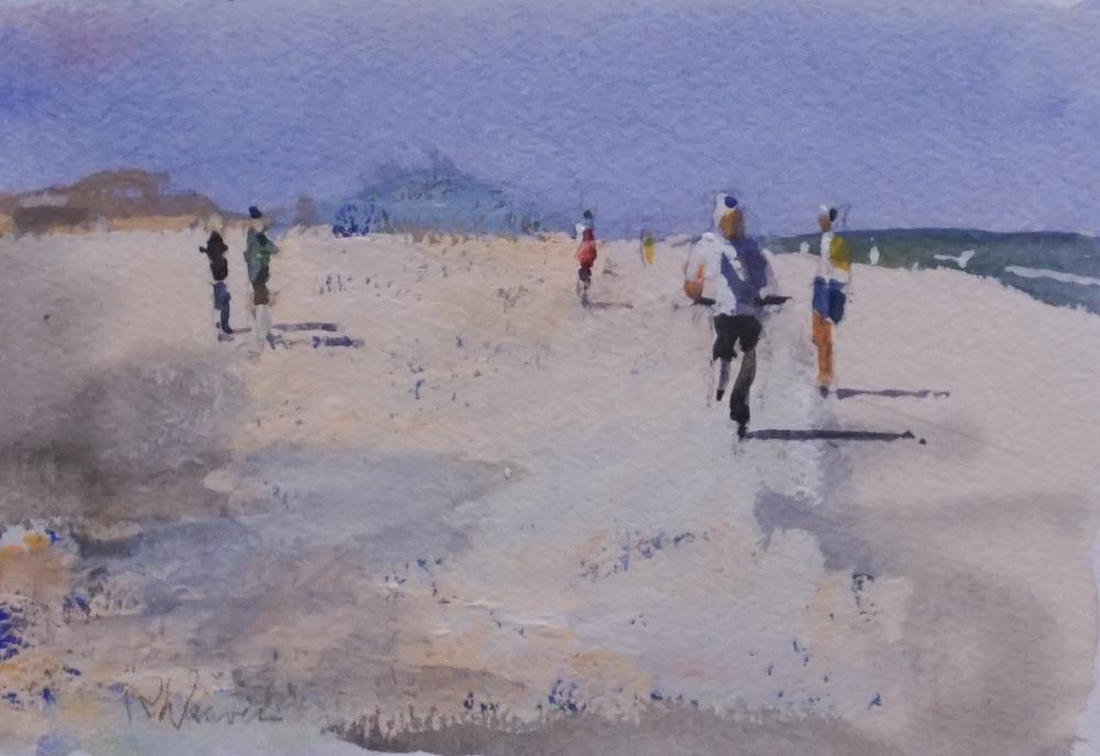 R. WEAVER, BEACHGOERS, WATERCOLOR