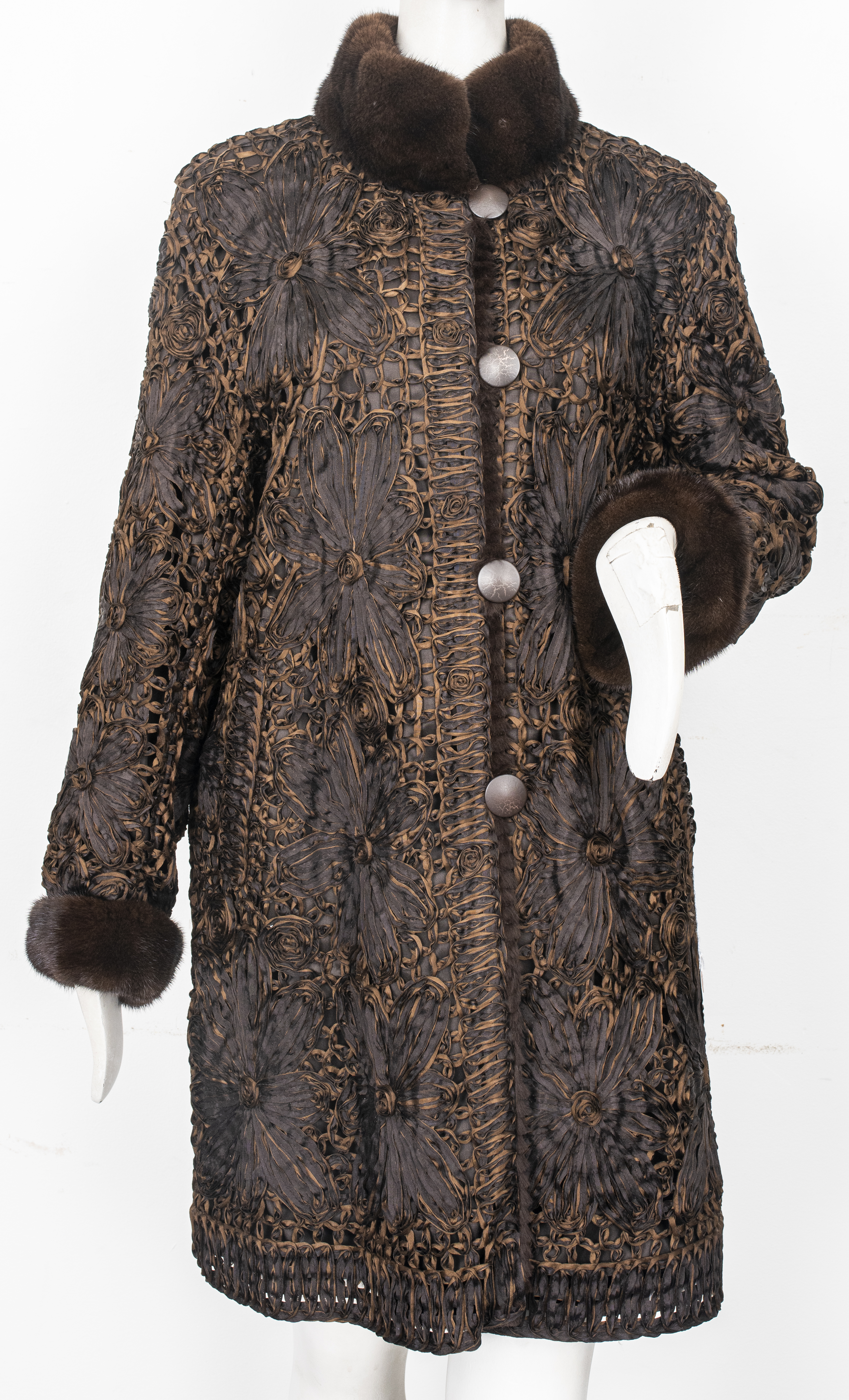 RABBIT FUR AND SILK ROSETTE