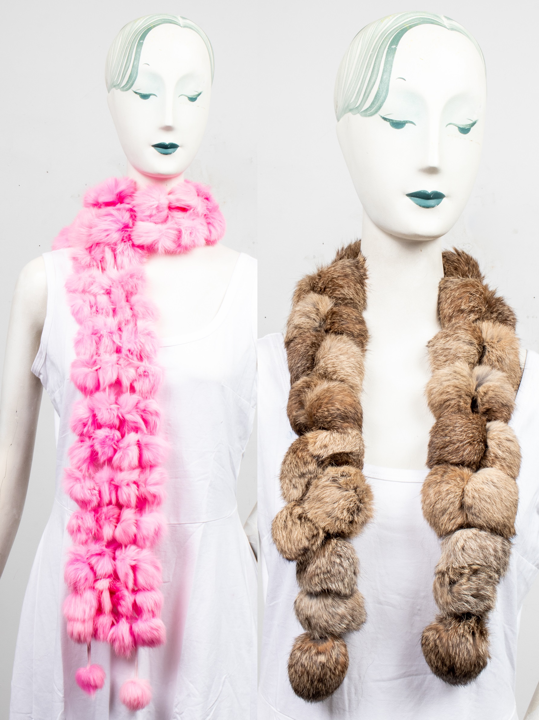 RABBIT FUR POM POM SCARVES, 2