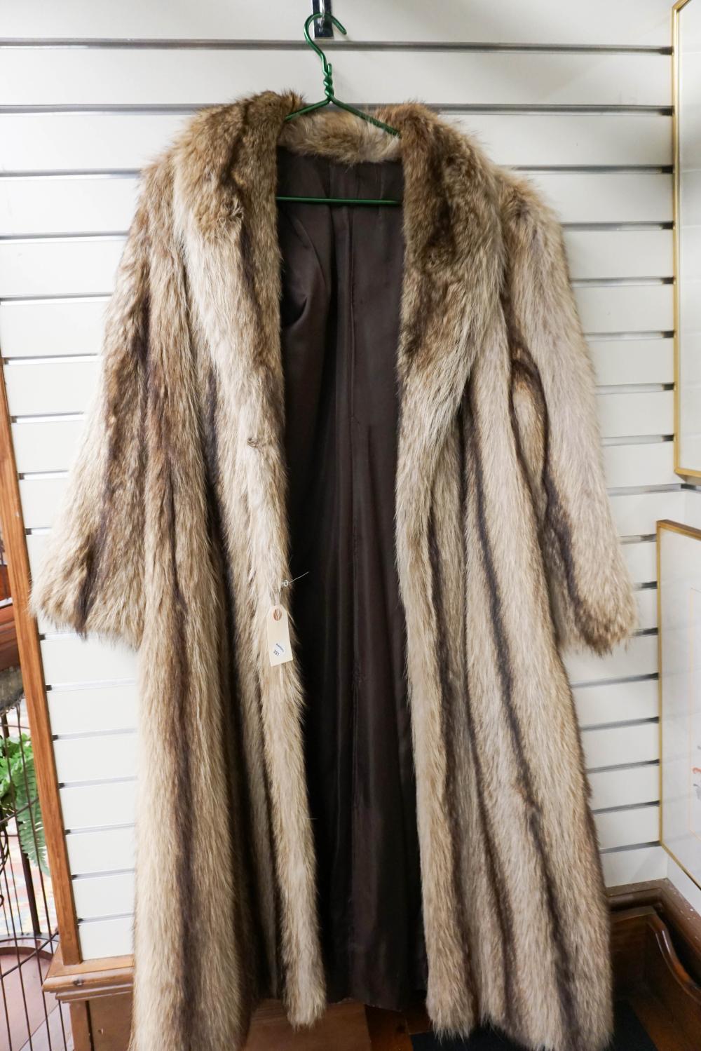 RACCOON FUR JACKET, L: 47 IN.