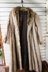 RACCOON FUR JACKET, L: 47 IN.