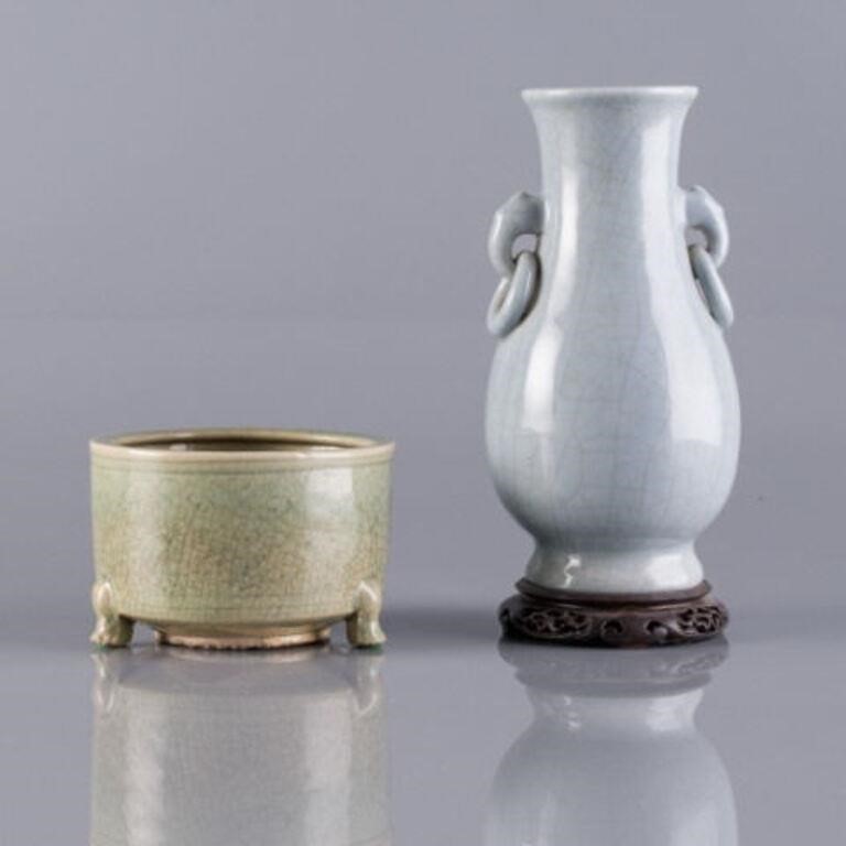 RAKU LILAC VASE & SMALL CELADON