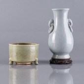 RAKU LILAC VASE & SMALL CELADO