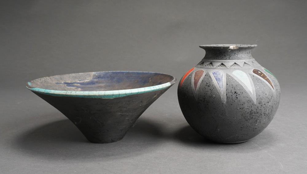 RAKU POTTERY BOWL AND VASE, VASE